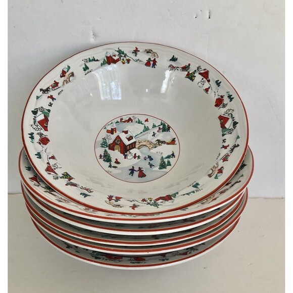 Farberware White Christmas 95 Bowl Ceral Soup Salad 7" Set of 6 pc. Katherine B - Picture 5 of 9